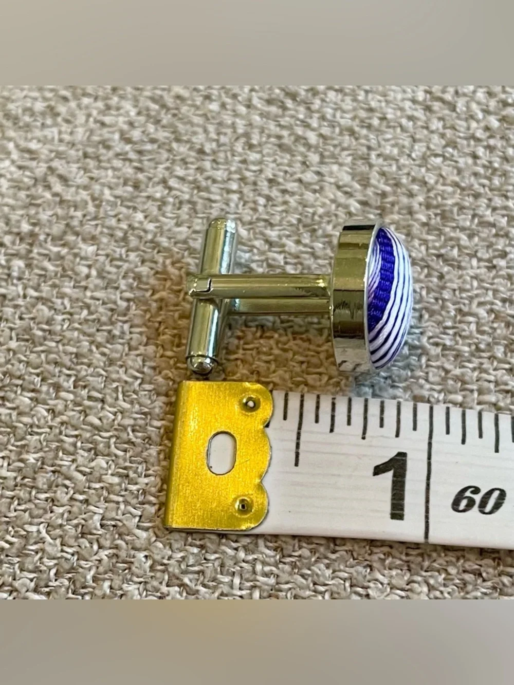 Silvertone Purple White Fabric Round Cuff Links Men’s Professional Wedding Work